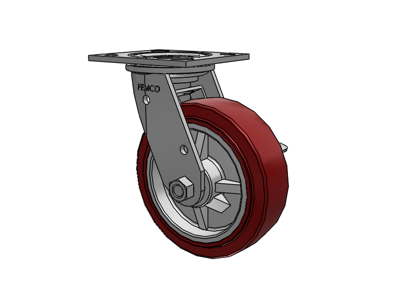 E-line Stainless Steel Swivel Caster with 6 x 2 Thermo-Urethane (Maroon/Grey Wheel and Tread Lock Brake