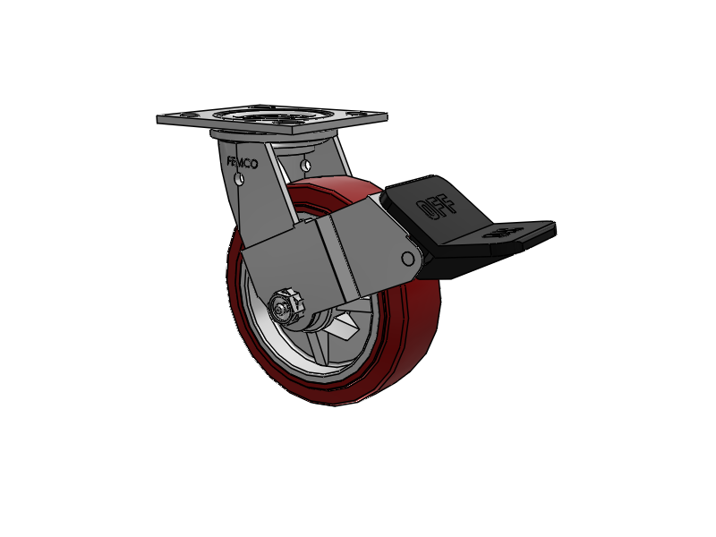 E-line Stainless Steel Swivel Caster with 6 x 2 Thermo-Urethane (Maroon/Grey Wheel and Wheel Face Brake