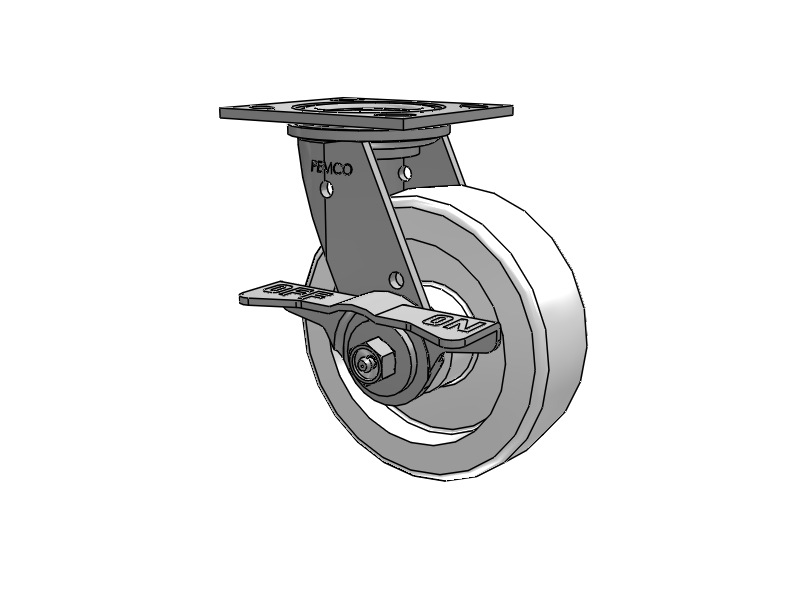 E-line Stainless Steel Swivel Caster with 6 x 2 White Nylon Wheel and 5 Inch Cam Brake