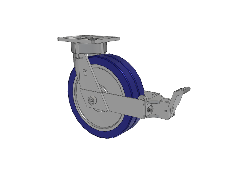18 Series Top Plate Swivel Caster with 8 x 2 Blue Tread on Aluminum Core EZ - Swivel-EAZ (Flat) Wheel and Face Brake