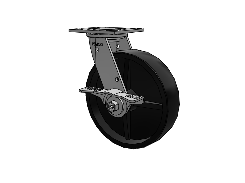 E-line Stainless Steel Swivel Caster with 8 x 2 Polypropylene HD Wheel and 5 Inch Cam Brake