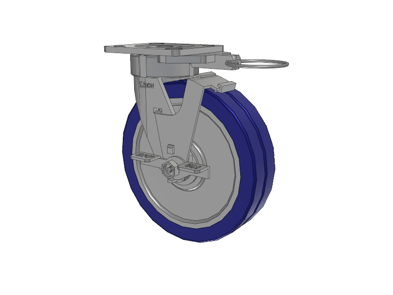 18 Series Top Plate Swivel Caster with 8 x 2 Blue Tread on Aluminum Core EZ - Swivel-EAZ (Flat) Wheel and Face Brake