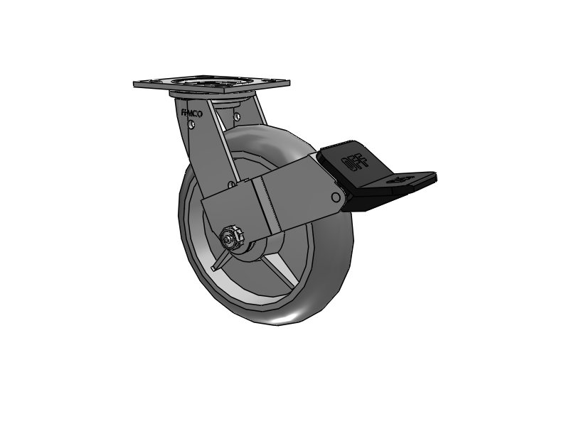 E-line Stainless Steel Swivel Caster with 8 x 2 Thermo-Rubber (Donut) Wheel and Wheel Face Brake