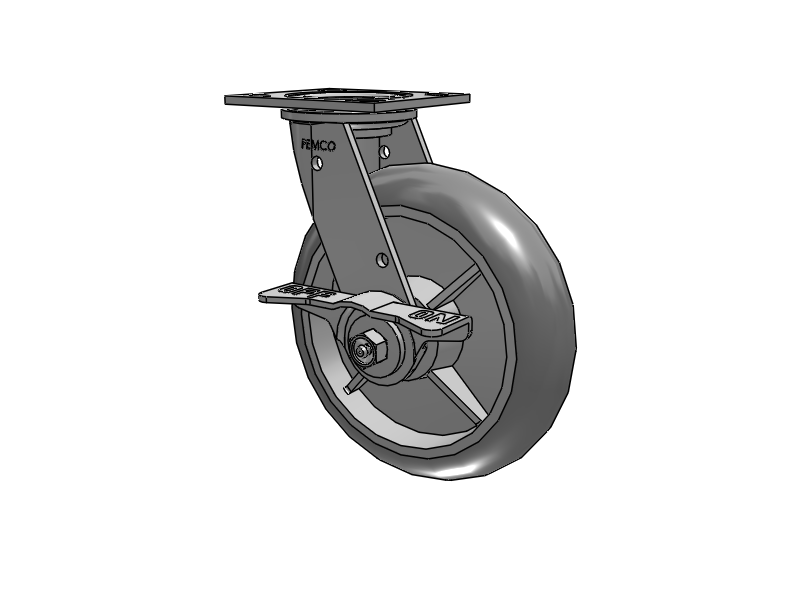 E-line Stainless Steel Swivel Caster with 8 x 2 Thermo-Rubber (Donut) Wheel and 5 Inch Cam Brake