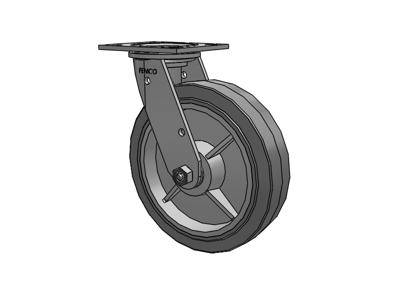 E-line Stainless Steel Swivel Caster with 8 x 2 Thermo-Rubber (Flat) Wheel