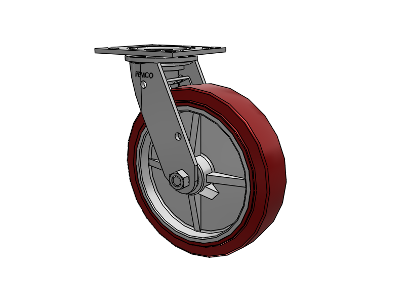 E-line Stainless Steel Swivel Caster with 8 x 2 Thermo-Urethane (Maroon/Grey Wheel and Tread Lock Brake
