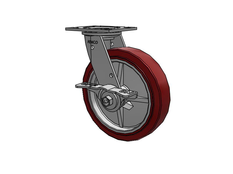 E-line Stainless Steel Swivel Caster with 8 x 2 Thermo-Urethane (Maroon/Grey Wheel and 5 Inch Cam Brake