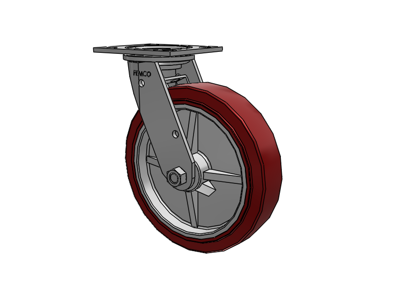 E-line Stainless Steel Swivel Caster with 8 x 2 Thermo-Urethane (Maroon/Grey Wheel and Tread Lock Brake