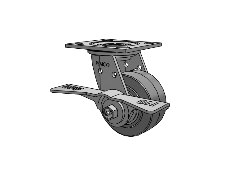 E-line Stainless Steel Sealed Swivel Caster with 4 x 2 Thermo-Rubber (Flat) Wheel and 7 in Cam Brake