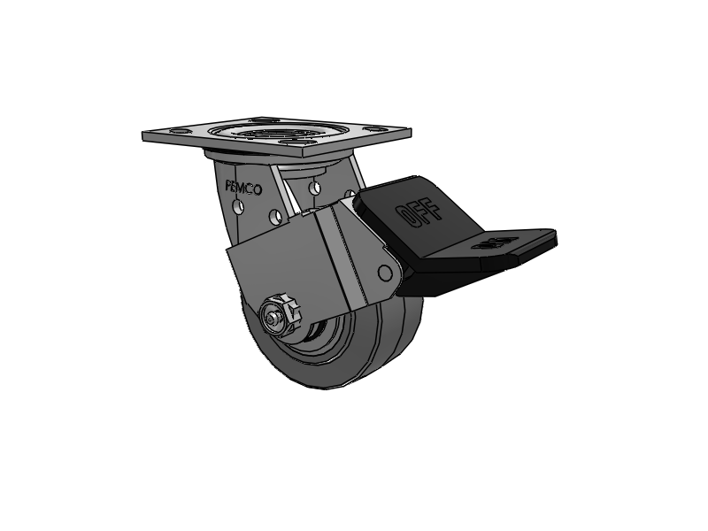 E-line Stainless Steel Sealed Swivel Caster with 4 x 2 Thermo-Rubber (Flat) Wheel and Wheel Face Brake