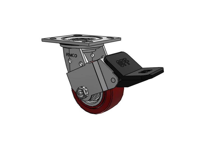 E-line Stainless Steel Sealed Swivel Caster with 4 x 2 Thermo-Urethane (Maroon/Grey Wheel and Wheel Face Brake