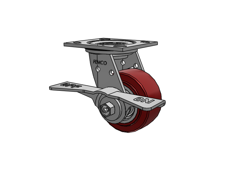 E-line Stainless Steel Sealed Swivel Caster with 4 x 2 Thermo-Urethane (Maroon/Grey Wheel and 7 in Cam Brake