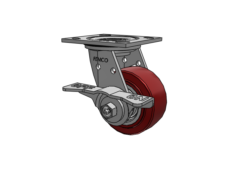 E-line Stainless Steel Sealed Swivel Caster with 4 x 2 Thermo-Urethane (Maroon/Grey Wheel and 5 Inch Cam Brake