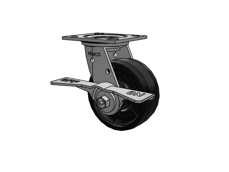 E-line Stainless Steel Sealed Swivel Caster with 5 x 2 Maxim Solid Fiberglass/Nylon Wheel and 7 in Cam Brake