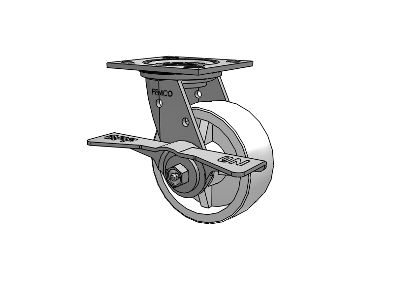 E-line Stainless Steel Sealed Swivel Caster with 5 x 2 Retort Hi-Temp Wheel and 7 in Cam Brake
