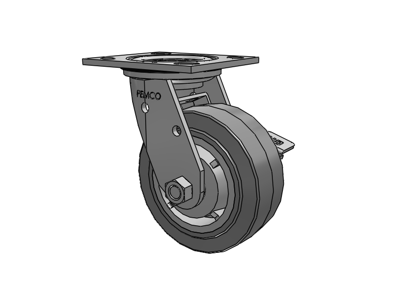 E-line Stainless Steel Sealed Swivel Caster with 5 x 2 Thermo-Rubber (Flat) Wheel and Tread Lock Brake