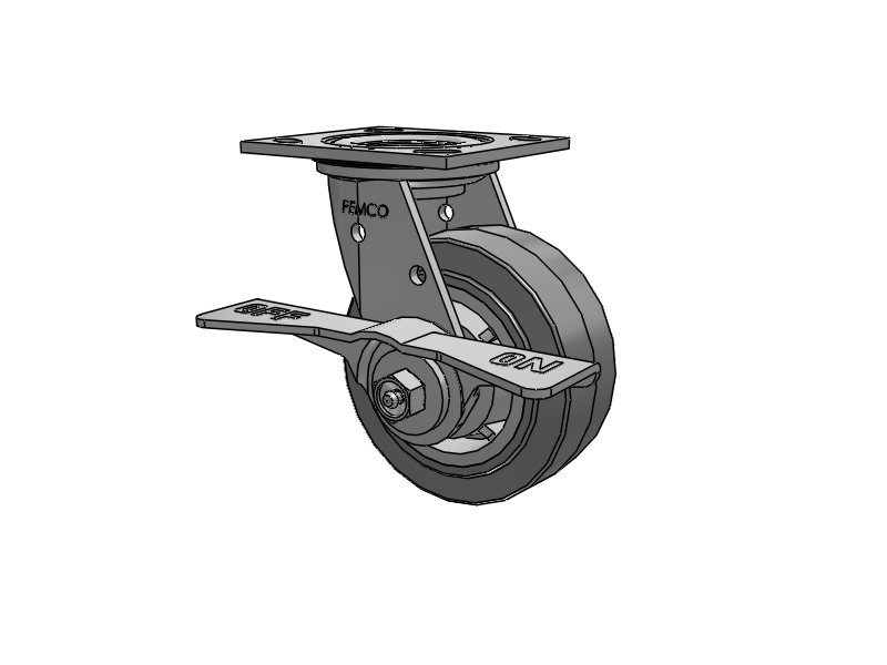 E-line Stainless Steel Sealed Swivel Caster with 5 x 2 Thermo-Rubber (Flat) Wheel and 7 in Cam Brake