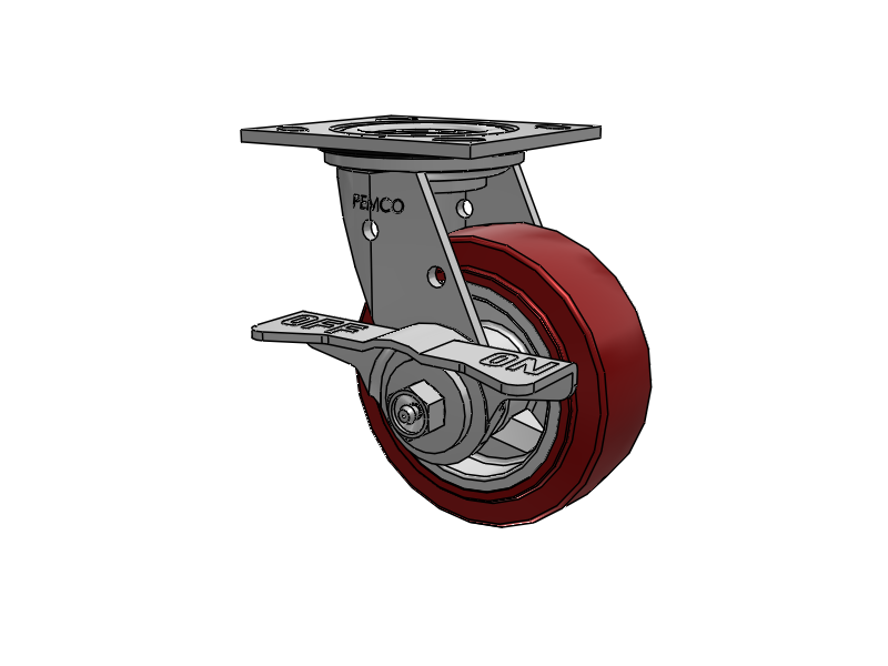 E-line Stainless Steel Sealed Swivel Caster with 5 x 2 Thermo-Urethane (Maroon/Grey Wheel and 5 Inch Cam Brake