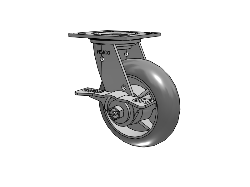 E-line Stainless Steel Sealed Swivel Caster with 6 x 2 Thermo-Rubber (Donut) Wheel and 5 Inch Cam Brake