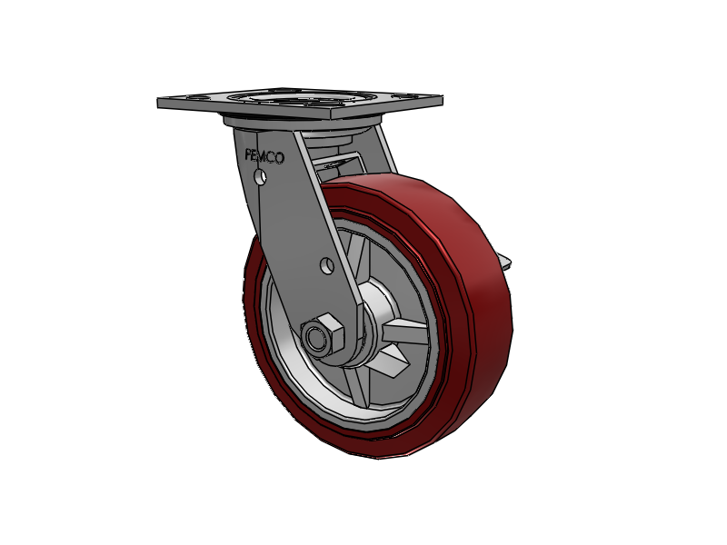E-line Stainless Steel Sealed Swivel Caster with 6 x 2 Thermo-Urethane (Maroon/Grey Wheel and Tread Lock Brake