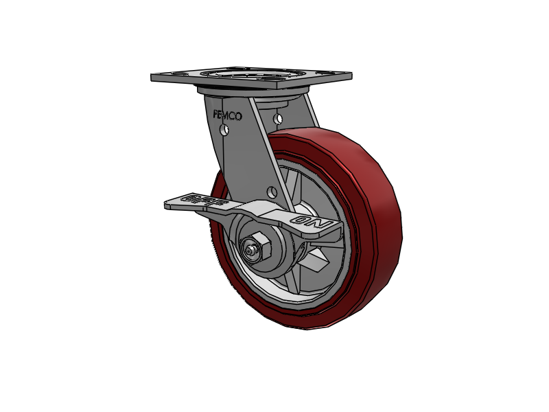 E-line Stainless Steel Sealed Swivel Caster with 6 x 2 Thermo-Urethane (Maroon/Grey Wheel and 5 Inch Cam Brake