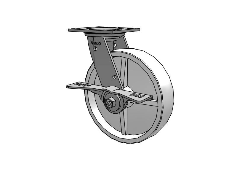 E-line Stainless Steel Sealed Swivel Caster with 8 x 2 Retort Hi-Temp Wheel and 7 in Cam Brake