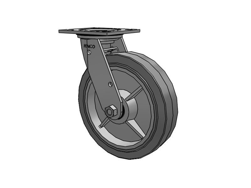 E-line Stainless Steel Sealed Swivel Caster with 8 x 2 Thermo-Rubber (Flat) Wheel and Tread Lock Brake