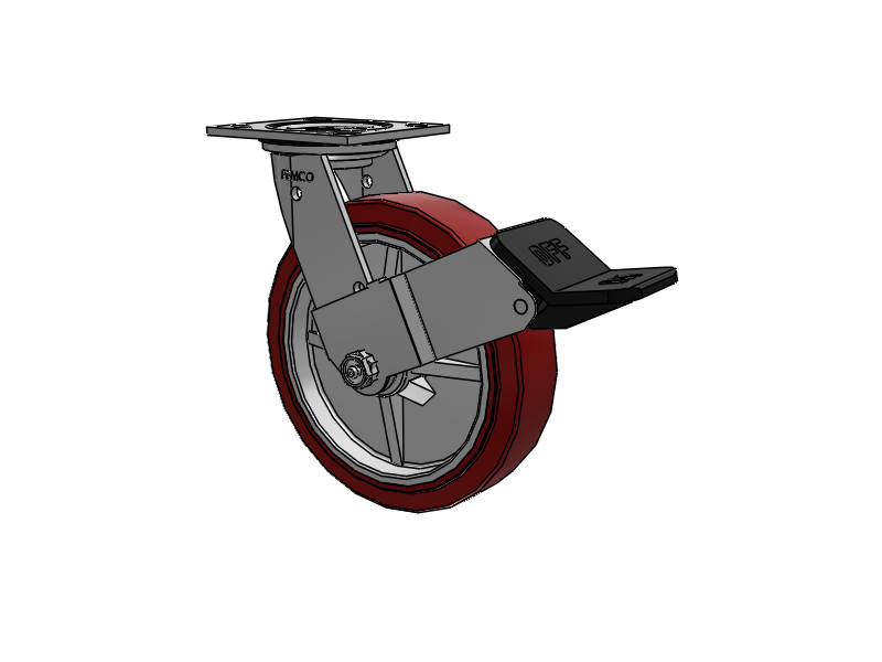 E-line Stainless Steel Sealed Swivel Caster with 8 x 2 Thermo-Urethane (Maroon/Grey Wheel and Wheel Face Brake