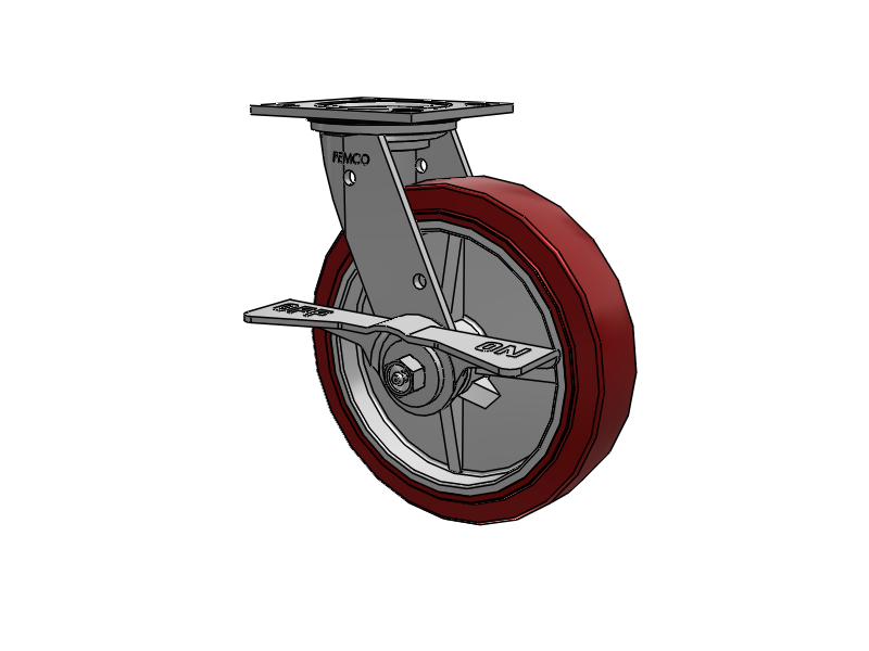 E-line Stainless Steel Sealed Swivel Caster with 8 x 2 Thermo-Urethane (Maroon/Grey Wheel and 7 in Cam Brake