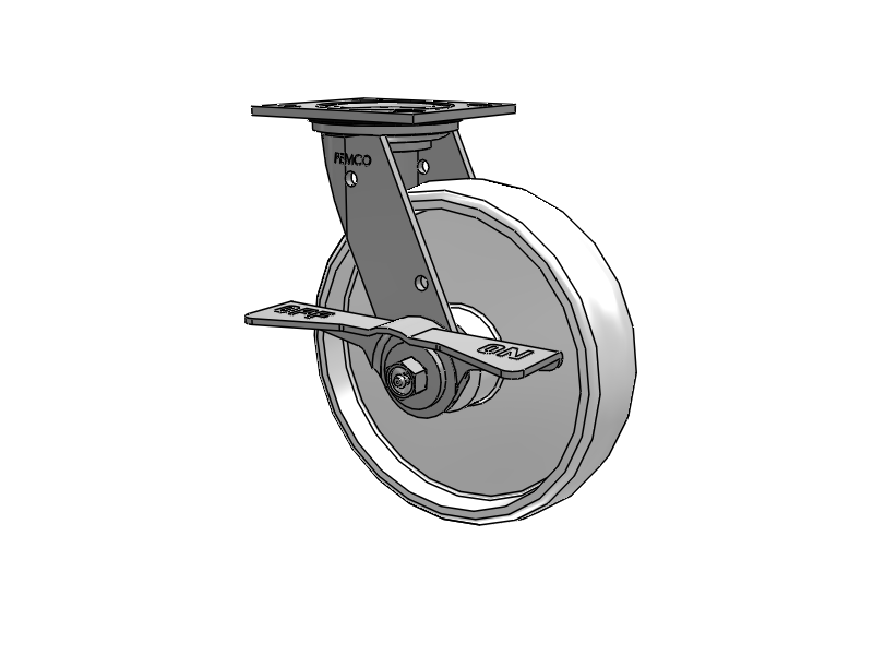 E-line Stainless Steel Sealed Swivel Caster with 8 x 2 White Nylon Wheel and 7 in Cam Brake