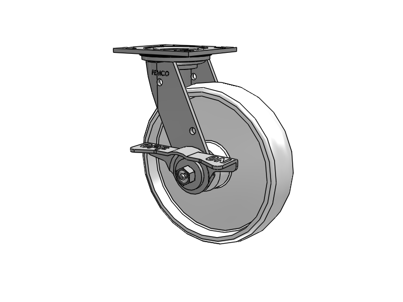 E-line Stainless Steel Sealed Swivel Caster with 8 x 2 White Nylon Wheel and 5 Inch Cam Brake