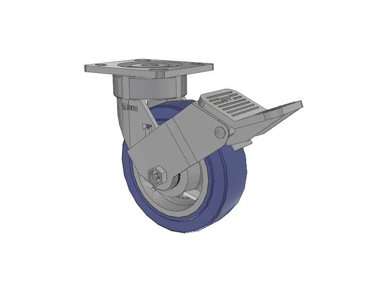 18 Series Top Plate Swivel Caster with 6 x 2 Blue HF - HydroTech (Flat) Wheel and Face Brake
