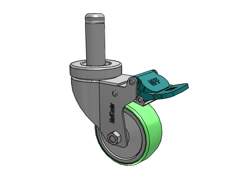 Stainless Steel Hospital Grip Ring Stem Caster with 3 x 1.25 Antimicrobial Rubber Wheel and Directional Lock Brake