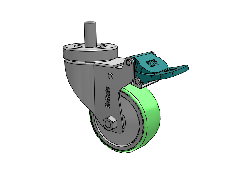 Stainless Steel Hospital Threaded Stem Caster with 3 x 1.25 Antimicrobial Rubber Wheel and Directional Lock Brake