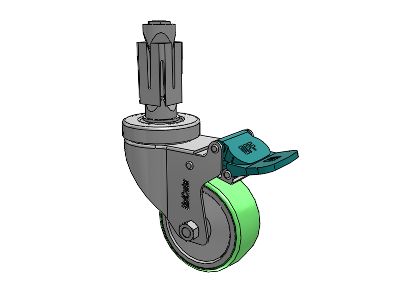 Stainless Steel Hospital Square Nylon Expanding Adapters Caster with 3 x 1.25 Antimicrobial Rubber Wheel Directional Lock