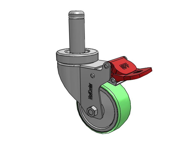 Stainless Steel Hospital Grip Ring Stem Caster with 3 x 1.25 Antimicrobial Rubber Wheel and Total Lock Brake