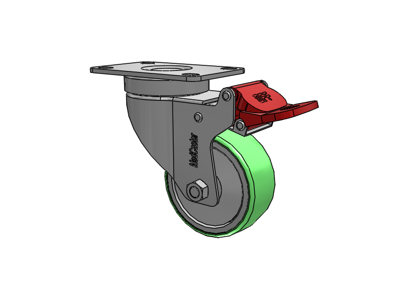 Stainless Steel Hospital Top Plate Swivel Caster with 3 x 1.25 Antimicrobial Rubber Wheel and Total Lock Brake