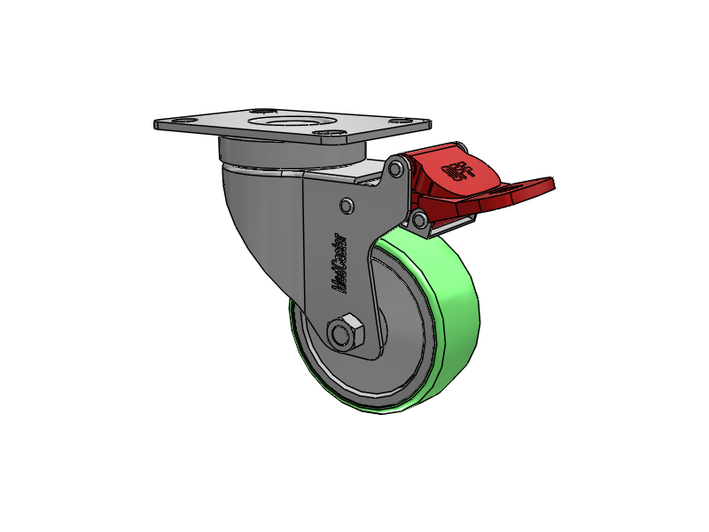 Stainless Steel Hospital Top Plate Swivel Caster with 3 x 1.25 Antimicrobial Rubber Wheel and Total Lock Brake