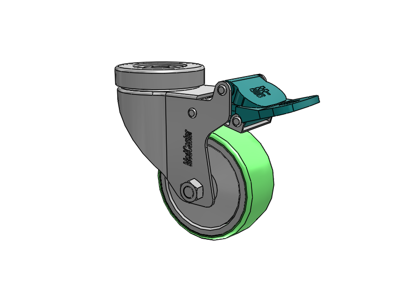 Stainless Steel Hospital Hollow Kingpin Swivel Caster with 3 x 1.25 Antimicrobial Rubber Wheel and Directional Lock Brake