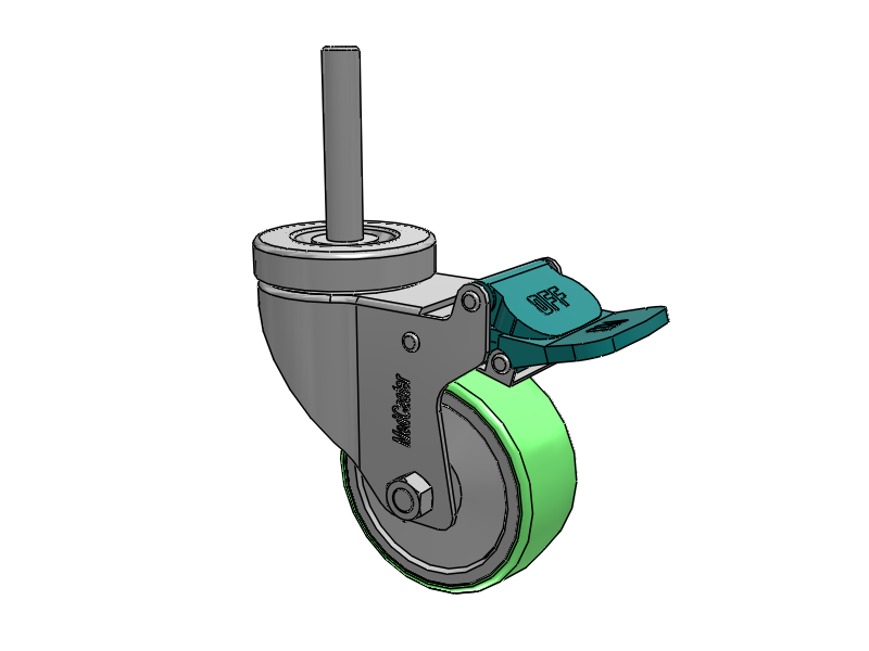 Stainless Steel Hospital Threaded Stem Caster with 3 x 1.25 Antimicrobial Rubber Wheel and Directional Lock Brake
