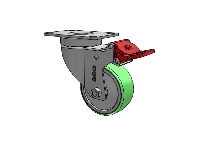 Stainless Steel Hospital Top Plate Swivel Caster with 3 x 1.25 Antimicrobial Rubber Wheel and Total Lock Brake
