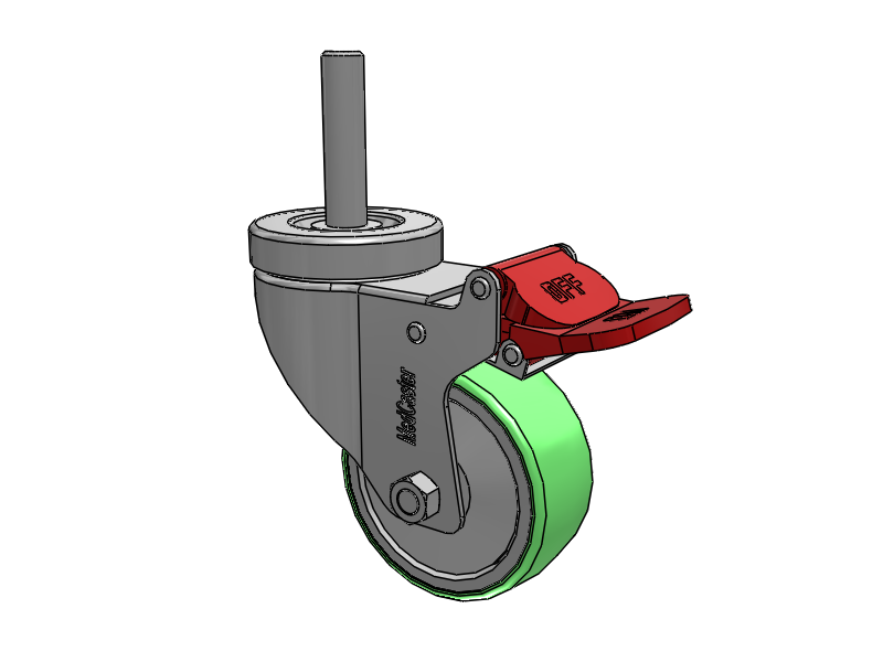 Stainless Steel Hospital Threaded Stem Caster with 3 x 1.25 Antimicrobial Rubber Wheel and Total Lock Brake