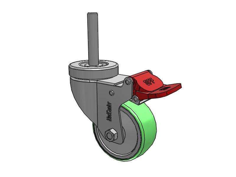 Stainless Steel Hospital Threaded Stem Caster with 3 x 1.25 Antimicrobial Rubber Wheel and Total Lock Brake