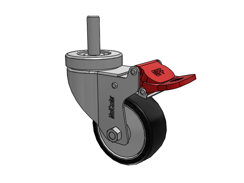 Stainless Steel Hospital Threaded Stem Caster with 3 x 1.25 Polyurethane TPU Wheel and Total Lock Brake
