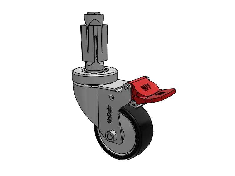 Stainless Steel Hospital Square Nylon Expanding Adapters Caster with 3 x 1.25 Polyurethane TPU Wheel Total Lock