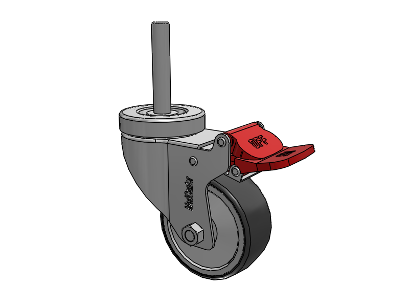 Stainless Steel Hospital Threaded Stem Caster with 3 x 1.25 Thermoplastic Rubber Wheel and Total Lock Brake