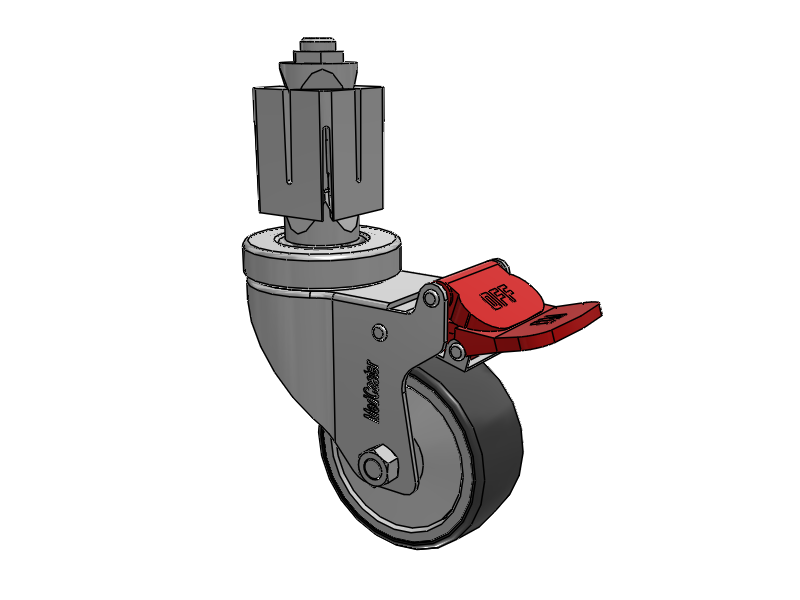 Stainless Steel Hospital Square Nylon Expanding Adapters Caster with 3 x 1.25 Thermoplastic Rubber Wheel Total Lock