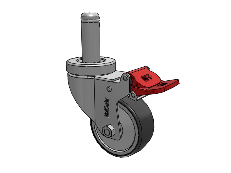 Stainless Steel Hospital Grip Ring Stem Caster with 3 x 1.25 Thermoplastic Rubber Wheel and Total Lock Brake