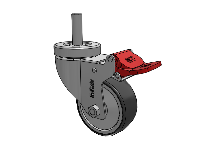 Stainless Steel Hospital Threaded Stem Caster with 3 x 1.25 Thermoplastic Rubber Wheel and Total Lock Brake