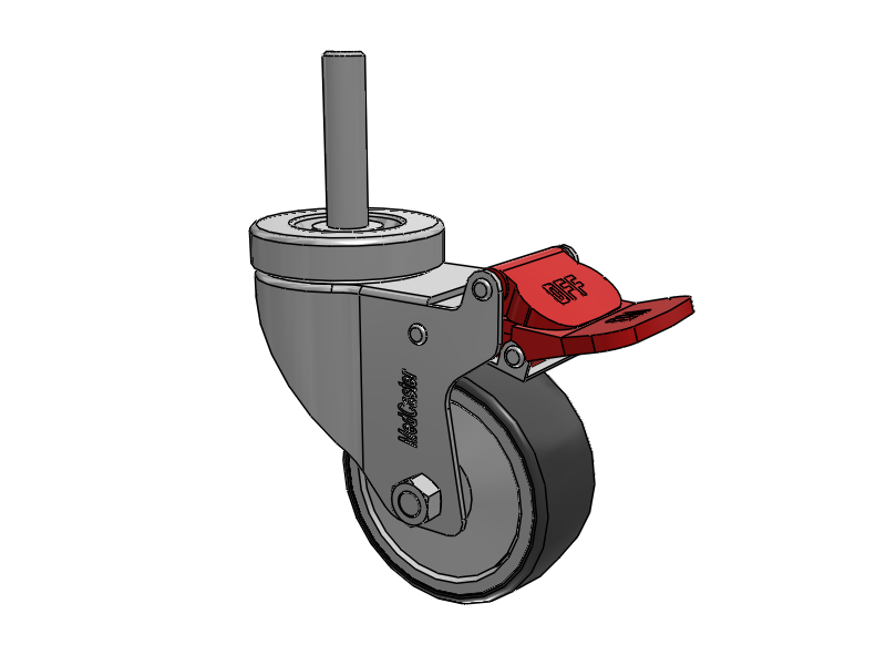 Stainless Steel Hospital Threaded Stem Caster with 3 x 1.25 Thermoplastic Rubber Wheel and Total Lock Brake